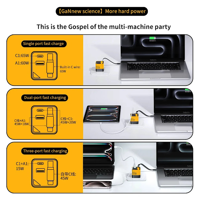 شاحن سريع بواجهة USB-C وكابل 80 سم، يدعم بروتوكولات شحن متعددة مثل PD وVOOC وFCP.