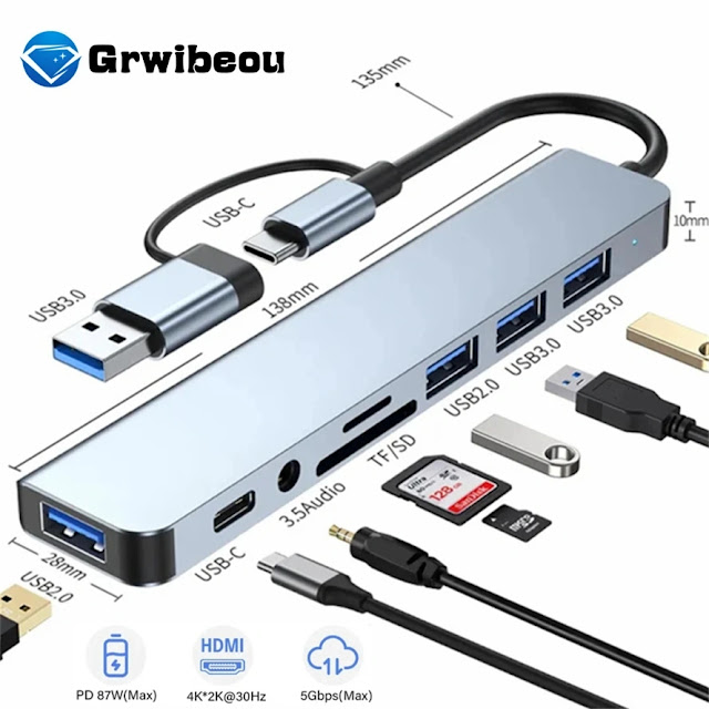 موزع USB متعدد الاستخدامات لأجهزة الكمبيوتر المحمولة والهواتف.