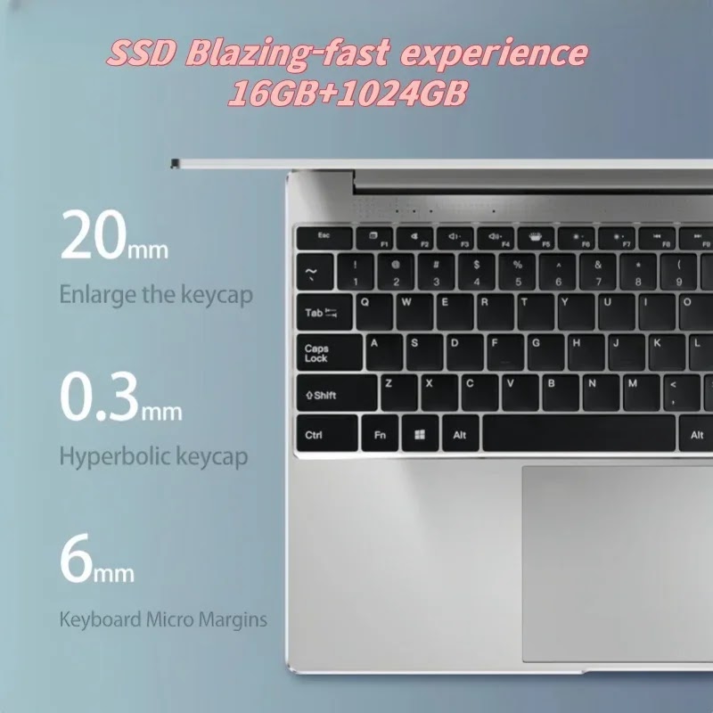 كمبيوتر محمول Yepo فائق النحافة 14.1 بوصة - ذاكرة 16GB وقرص SSD سعة 2TB بنظام Windows 11 Pro - 9