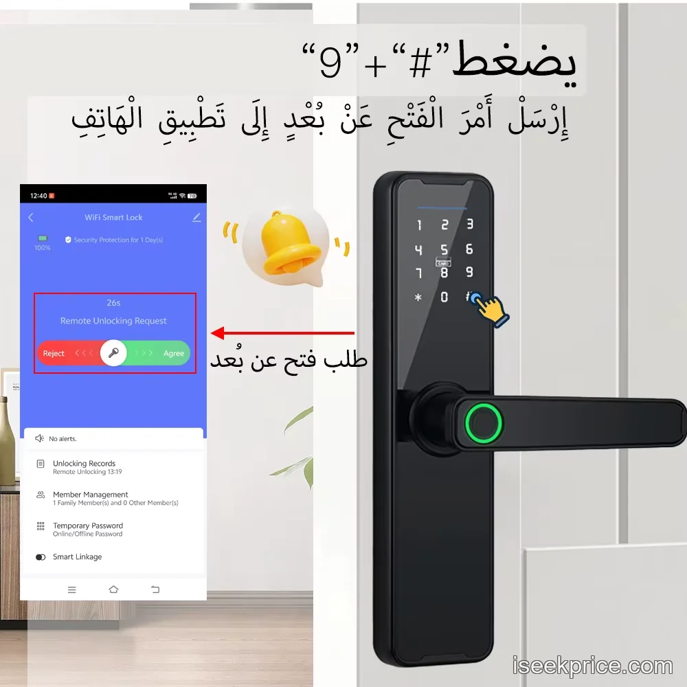 طرق فتح متعددة: بصمة، بطاقة، كلمة مرور، مفتاح ميكانيكي، تطبيق