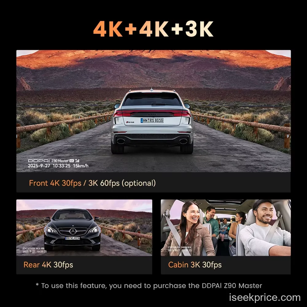 كاميرا أمامية DDPAI Z90 بدقة 4K تلتقط كل التفاصيل على الطريق.