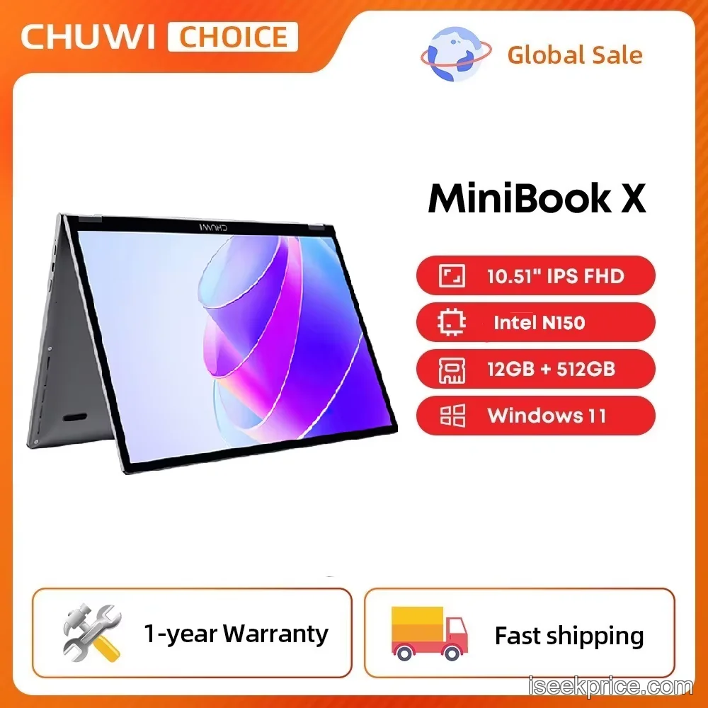 CHUWI MiniBook X N150: مرونة 2 في 1 وأداء يومي في تصميم محمول. - الرئيسية