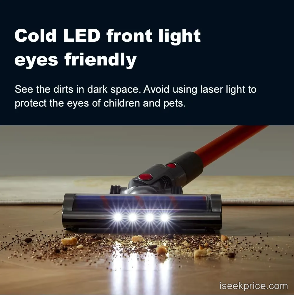فرشاة الأرضيات الرئيسية مزودة بإضاءة LED لكشف الغبار الخفي.