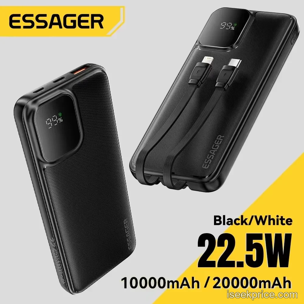 باور بانك Essager 20000mAh: شحن فائق السرعة بكابلات مدمجة - الرئيسية