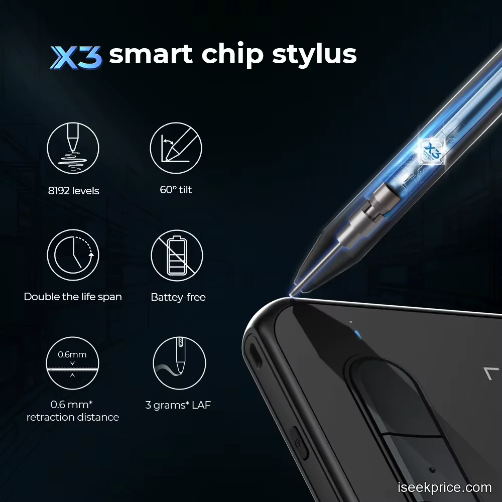 قلم X3 Elite يوضح حساسية الضغط العالية على سطح اللوح