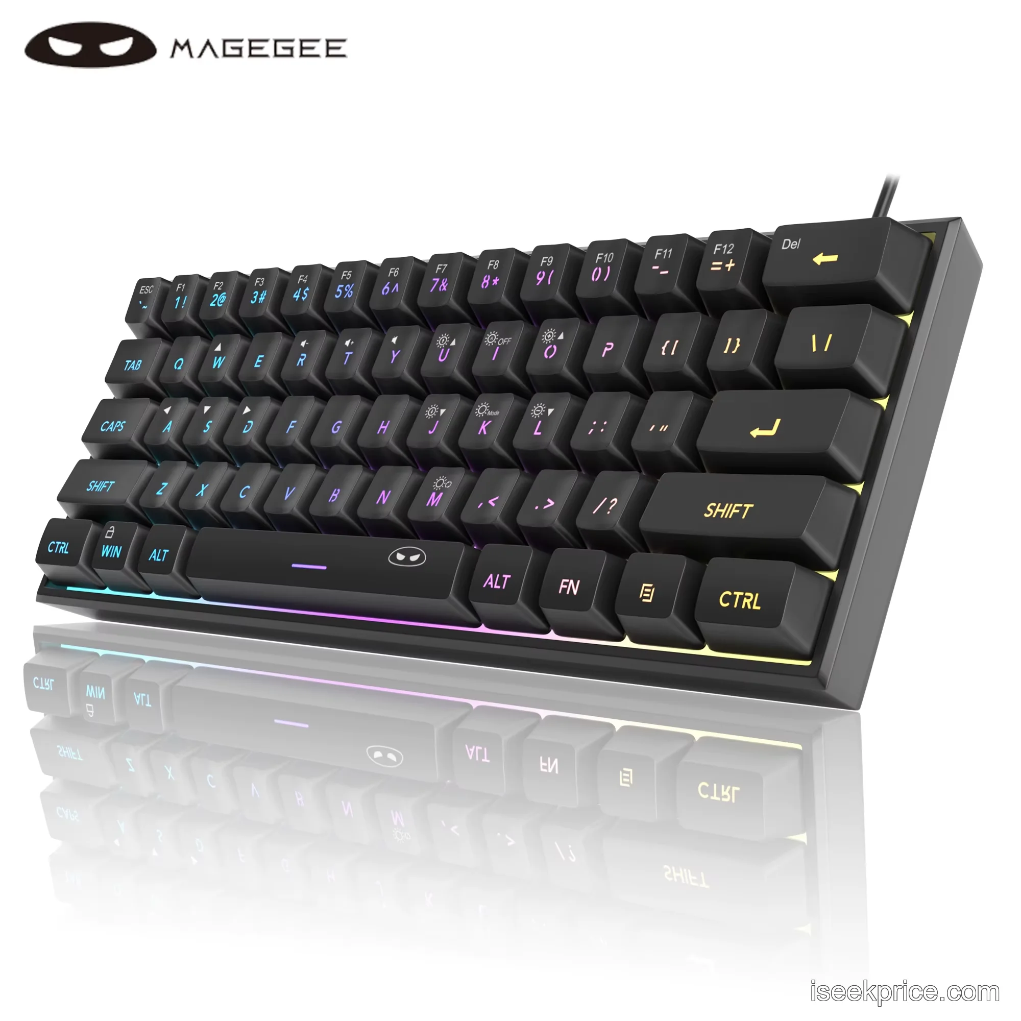 لوحة مفاتيح MageGee Mini 60%: تصميم مدمج وإضاءة RGB ساحرة. - الرئيسية
