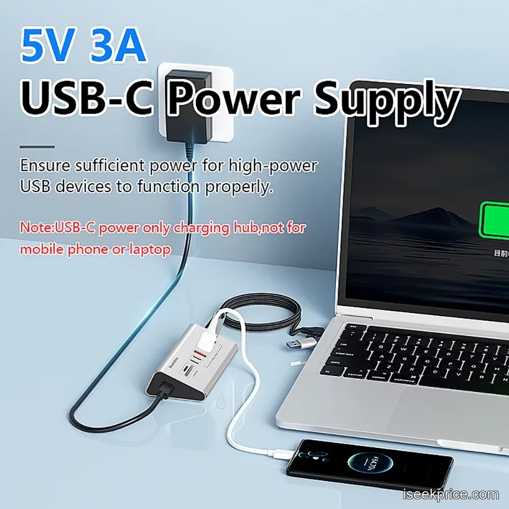 منظر علوي لموزع USB ذي 9 منافذ مع أزرار تشغيل فردية لكل منفذ.
