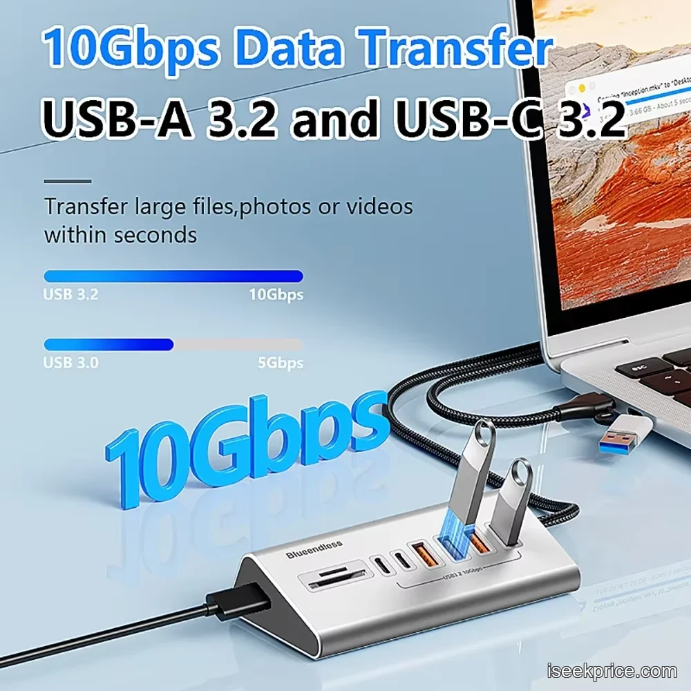 استخدام محور USB لتوصيل قرص صلب خارجي وهاتف ذكي بالكمبيوتر المحمول.